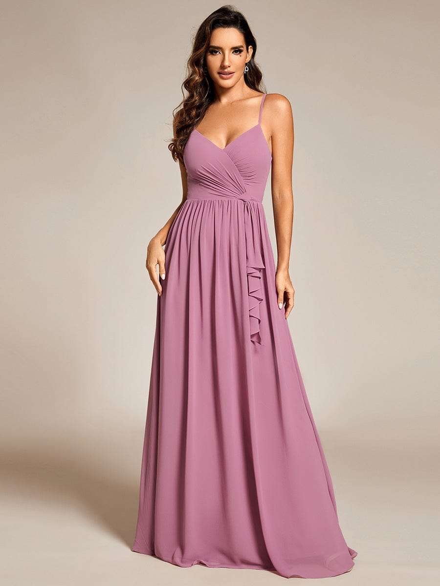 Maxi Sleeveless Pleated Chiffon Bridesmaid Dress with Lotus Leaf #color_Purple Orchid