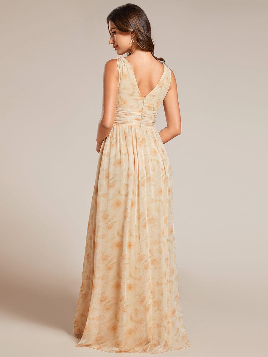 Pleated Sleeveless V-Neck Chiffon Maxi Dress #color_Golden Roses