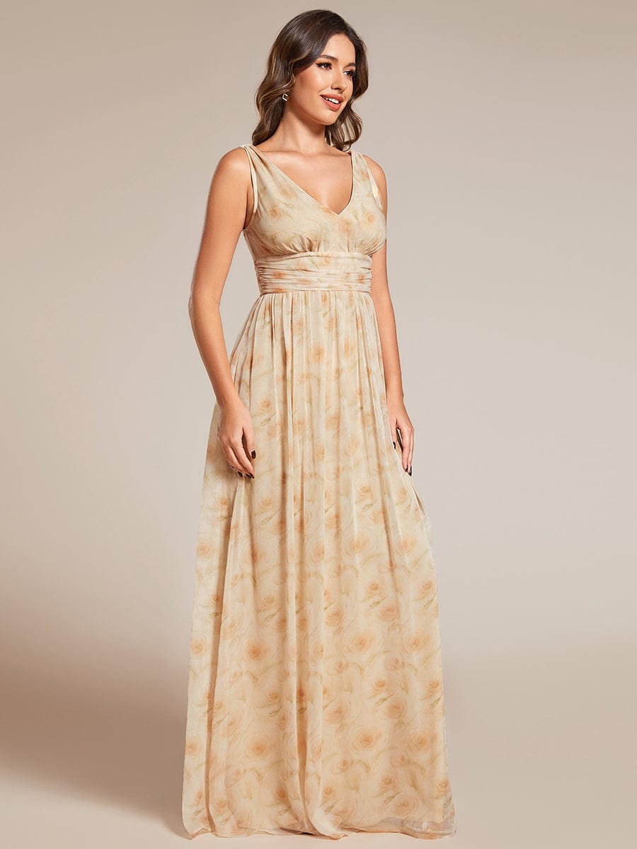 Pleated Sleeveless V-Neck Chiffon Maxi Dress #color_Golden Roses