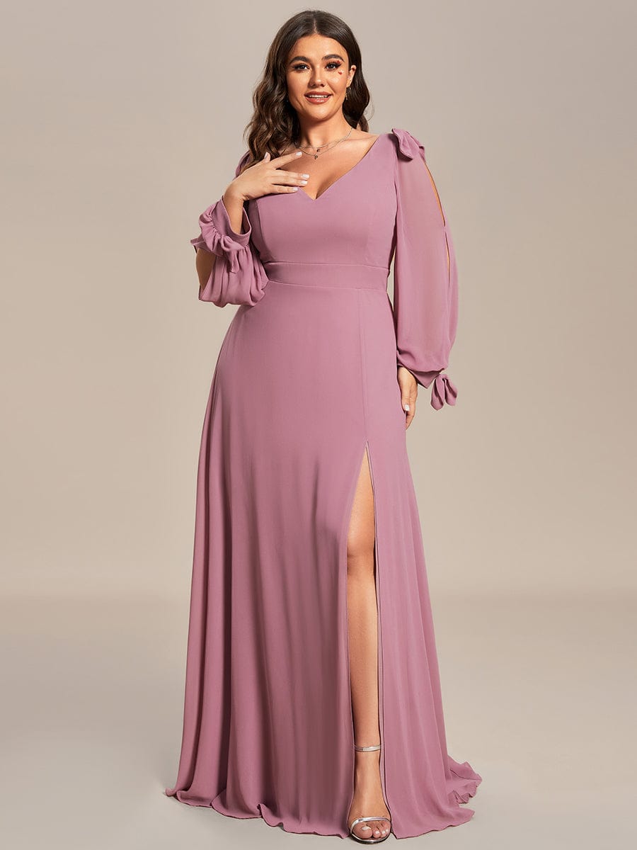 Open Lantern Sleeve A-Line Bridesmaid Dress #color_Purple Orchid