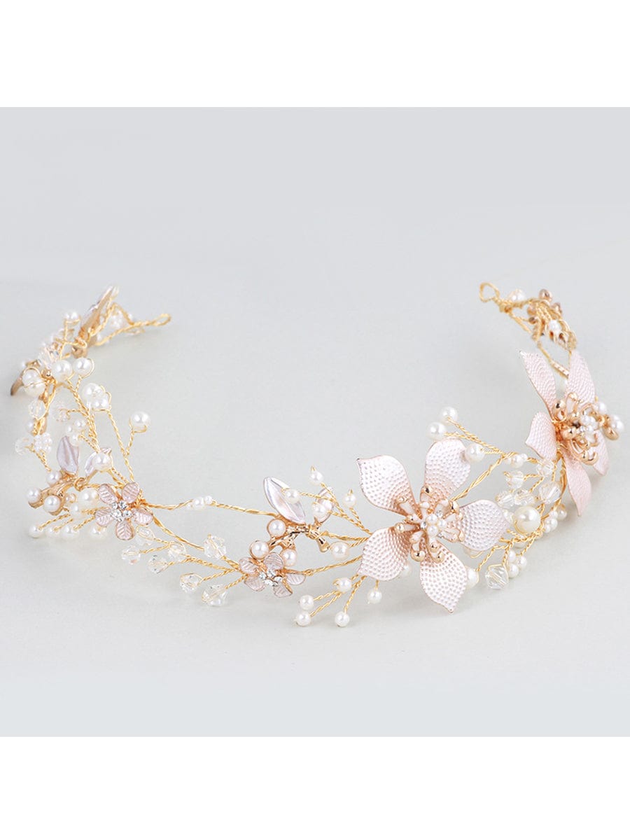 Elegant Gold Flower Headband with Rhinestone #color_Gold