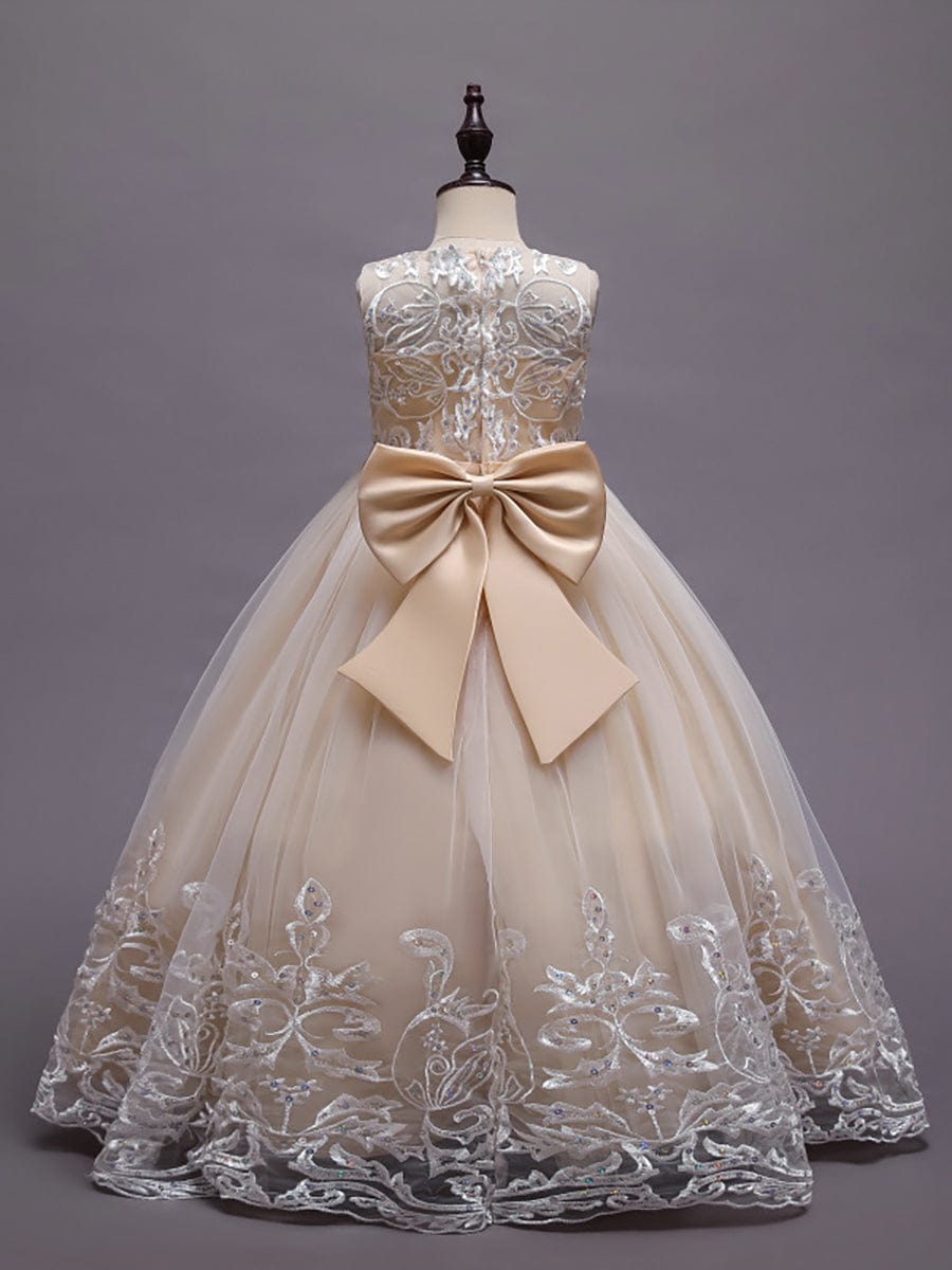 Gorgeous Applique Princess Dress for Flower Girl with Bowknot #color_Champagne