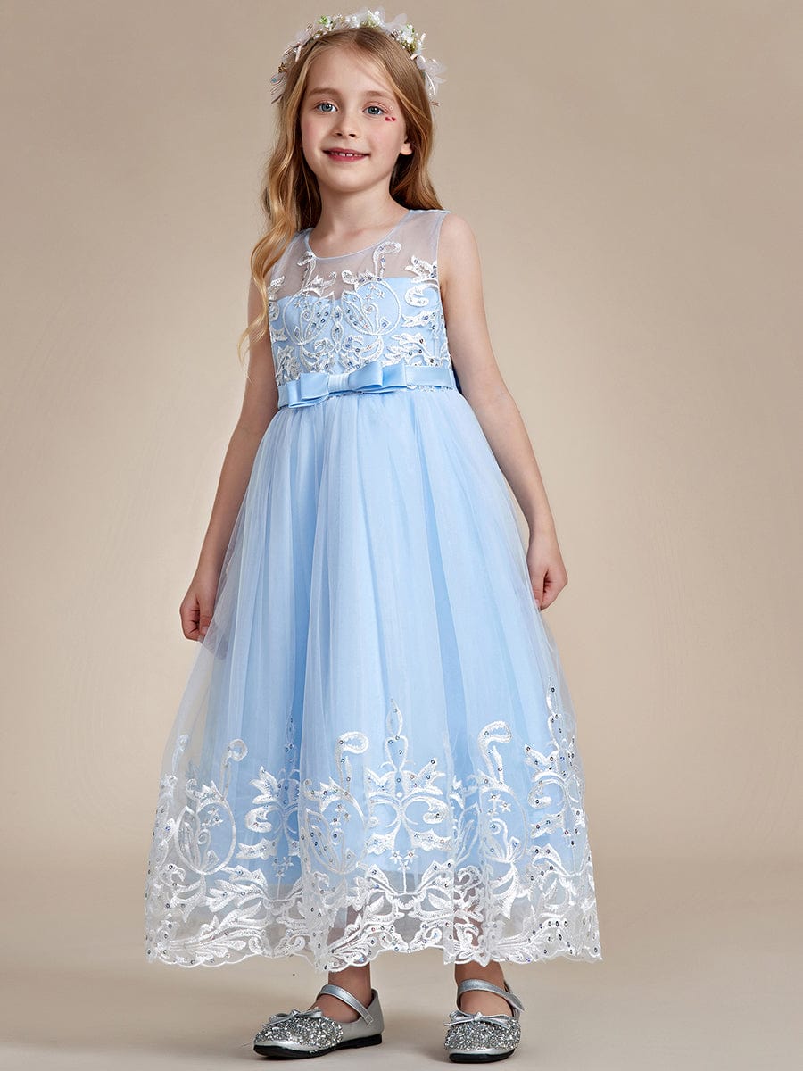 Gorgeous Applique Princess Dress for Flower Girl with Bowknot #color_Ice Blue