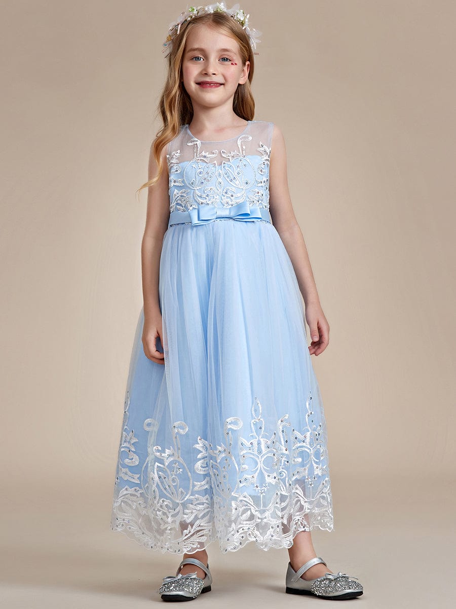 Gorgeous Applique Princess Dress for Flower Girl with Bowknot #color_Ice Blue