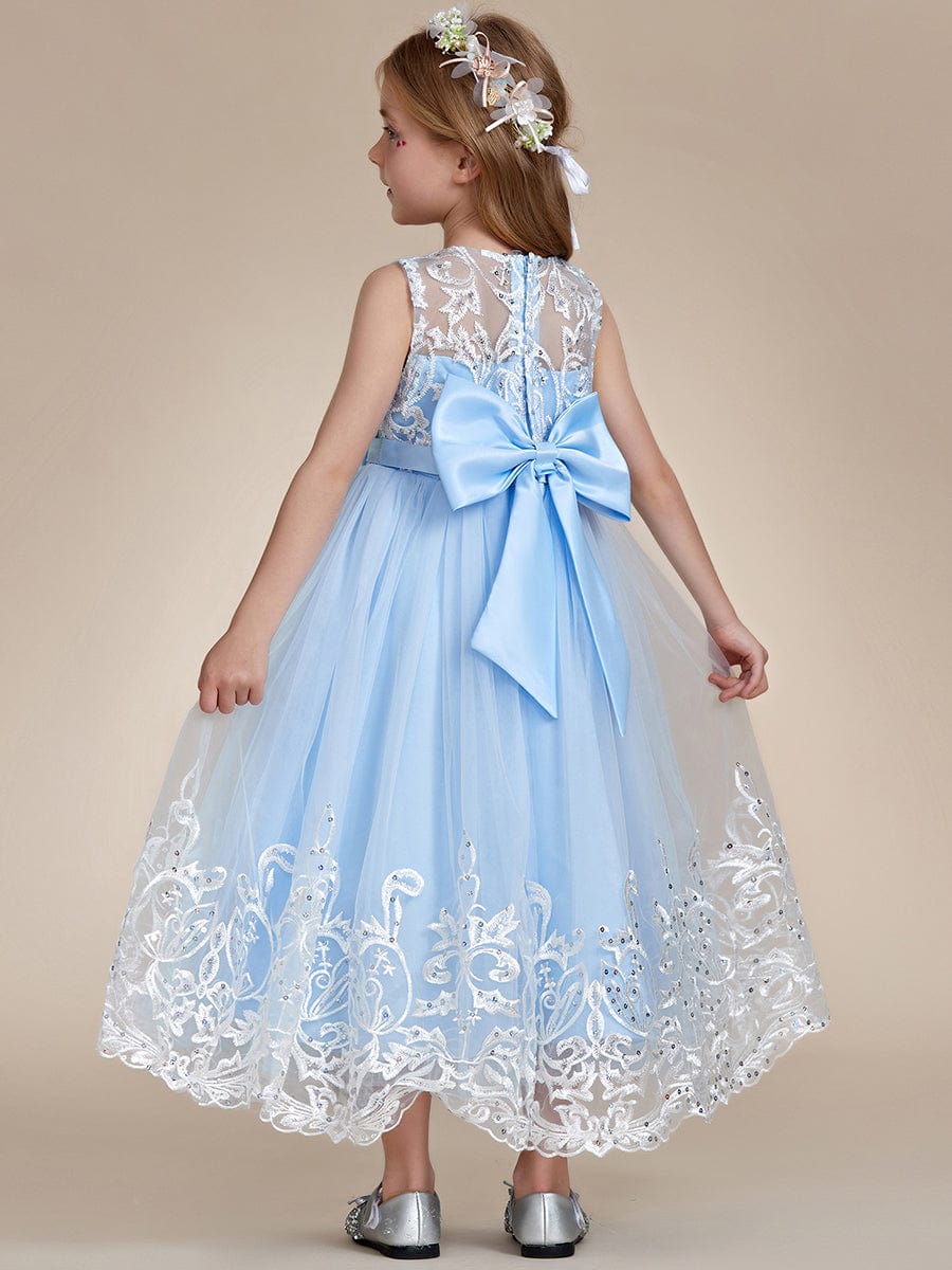 Gorgeous Applique Princess Dress for Flower Girl with Bowknot #color_Ice Blue