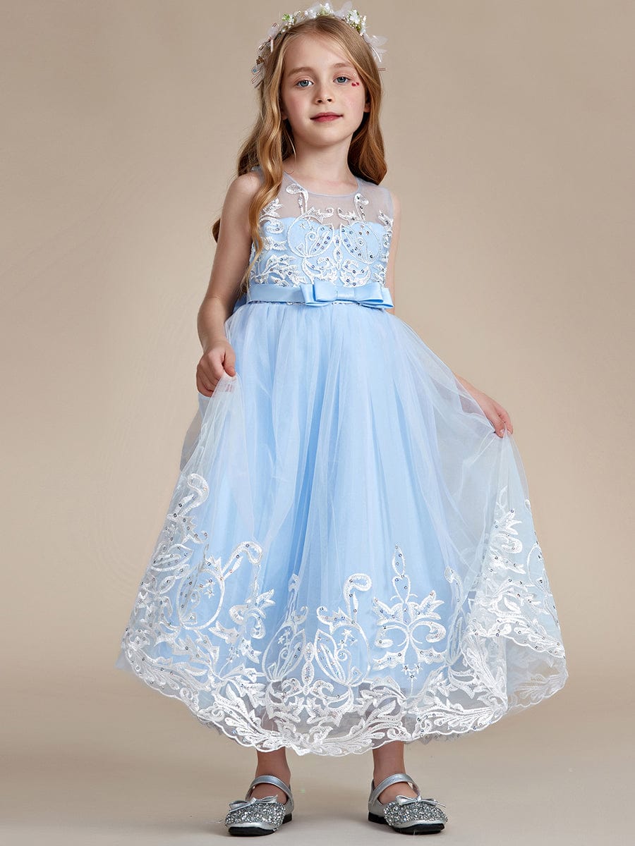 Gorgeous Applique Princess Dress for Flower Girl with Bowknot #color_Ice Blue