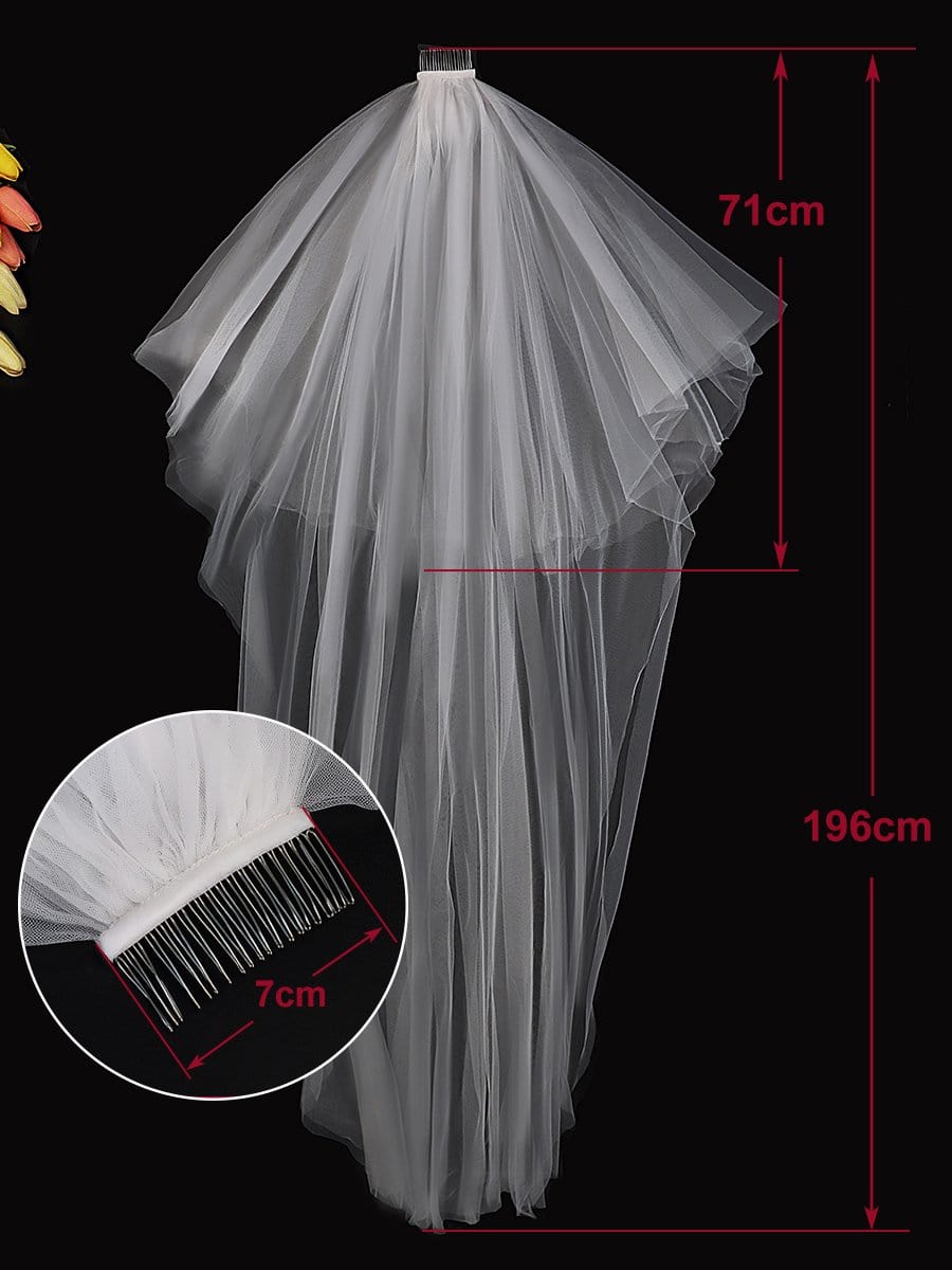 Simple Multi-Tier Tulle Cathedral Bridal Veil #Length_Long