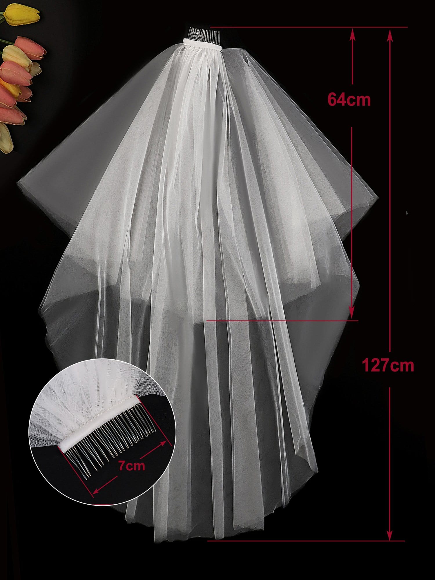 Simple Multi-Tier Tulle Cathedral Bridal Veil #Length_Short