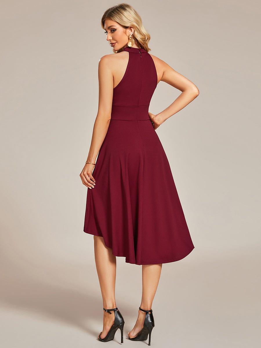 Halterneck Fashion Knee-Length A-Line Wedding Guest Dress #color_Burgundy