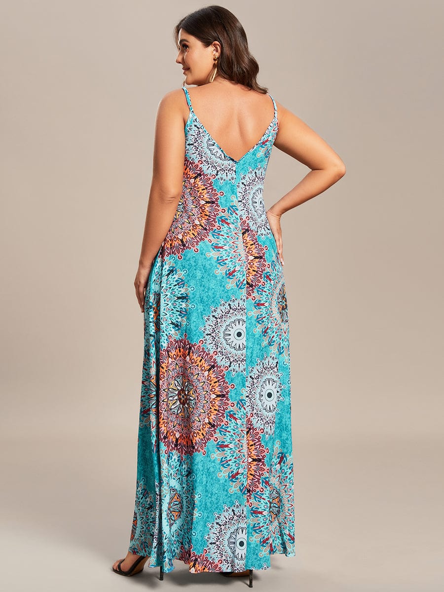 Loose Spaghetti Strap A-Line Summer Beach Vacation Maxi Dress #color_Bohemian Light Blue