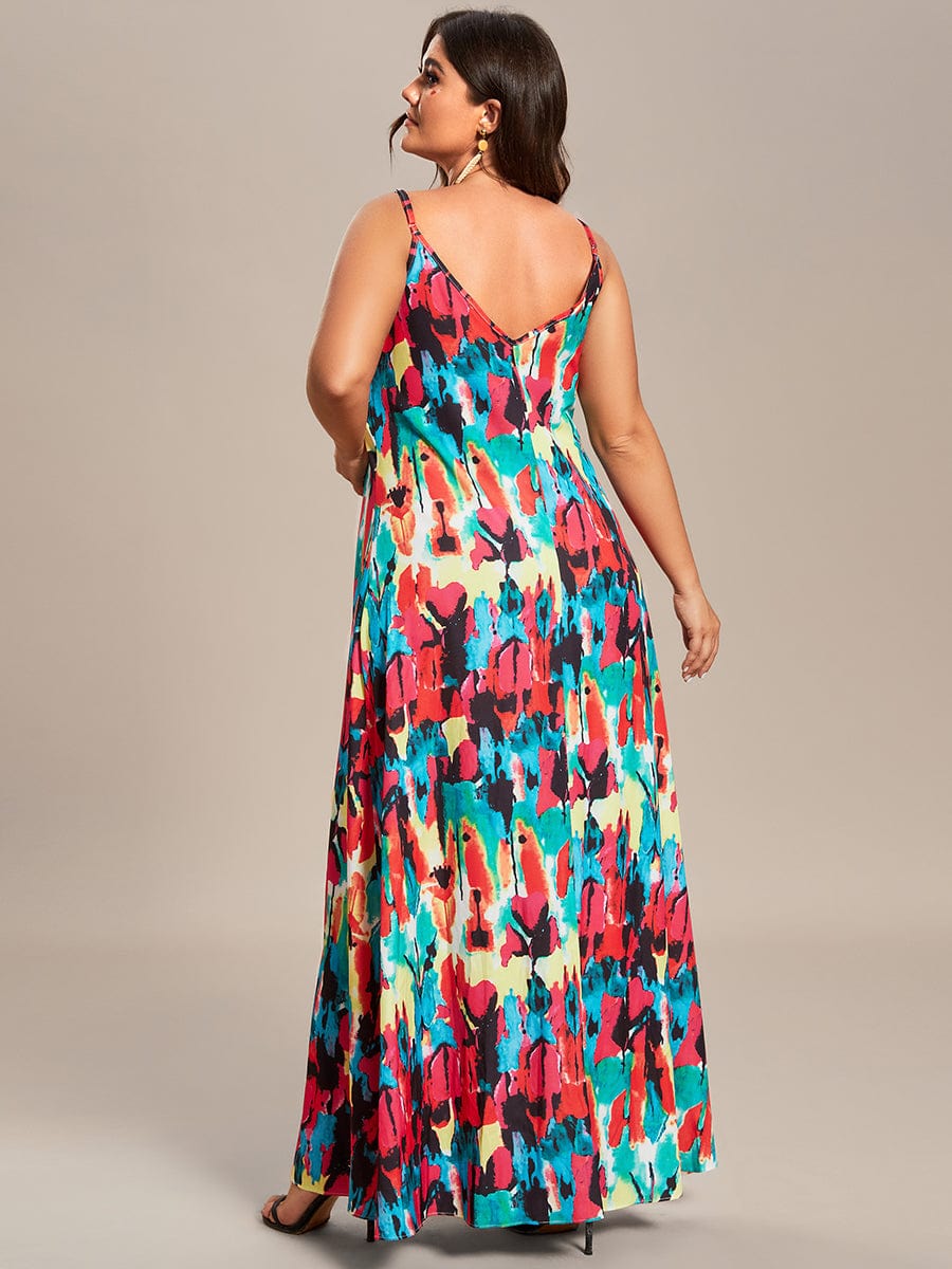 Loose Spaghetti Strap A-Line Summer Beach Vacation Maxi Dress #color_Multicolor