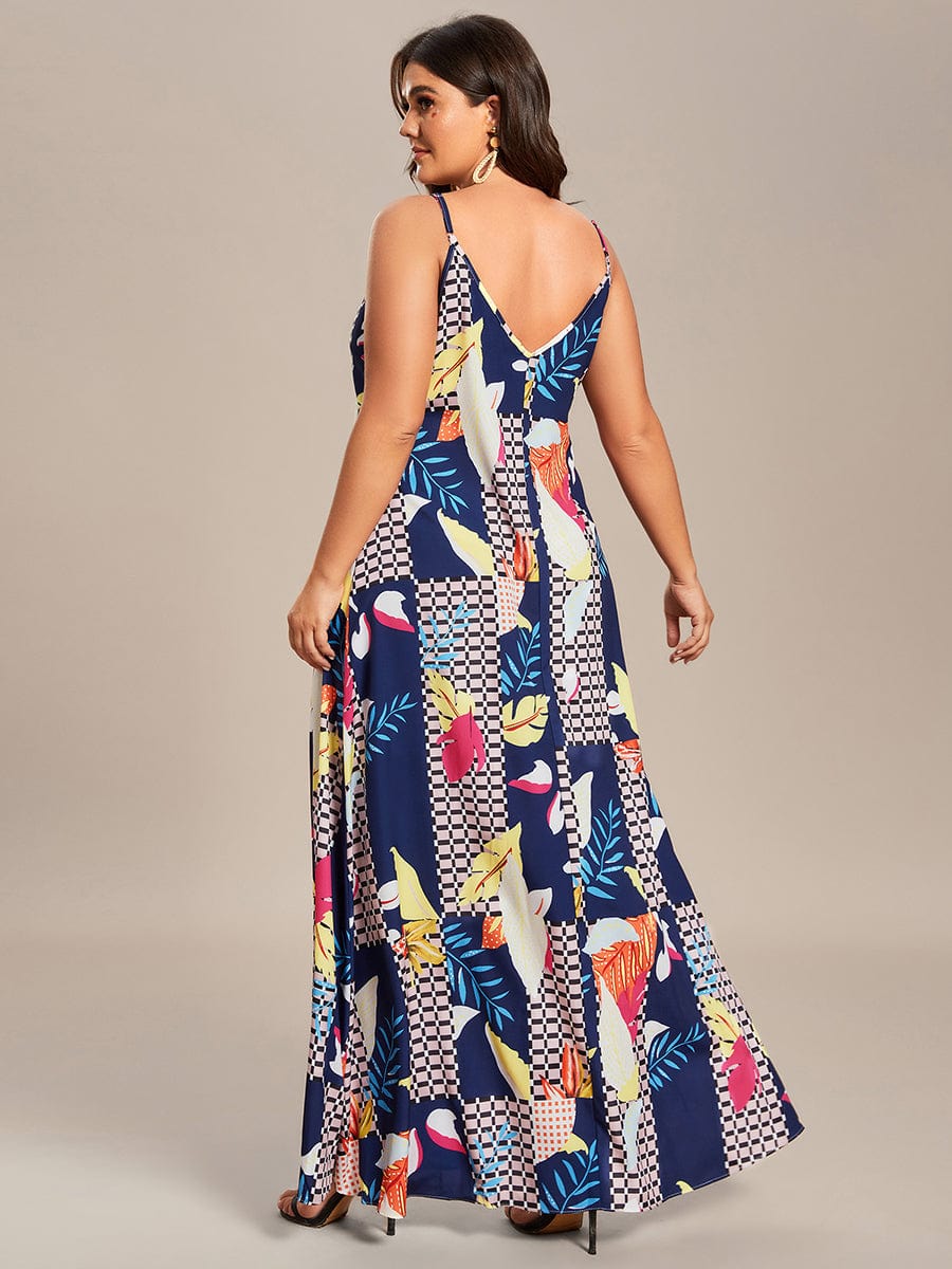 Loose Spaghetti Strap A-Line Summer Beach Vacation Maxi Dress #color_Printed Geometry