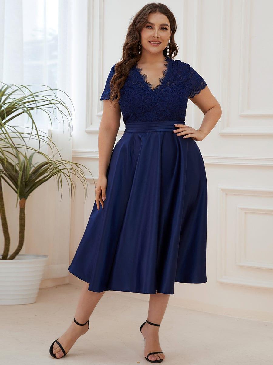 Plus Size White V neck Formal Cocktail Dress with Pockets Ever Pretty US