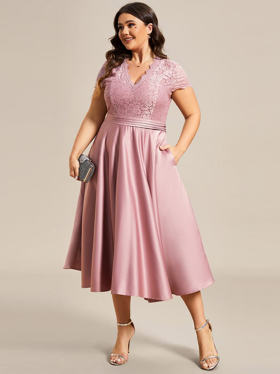 Romantic V-neck Lace Bodice A-line Cocktail Dress #color_Purple Orchid