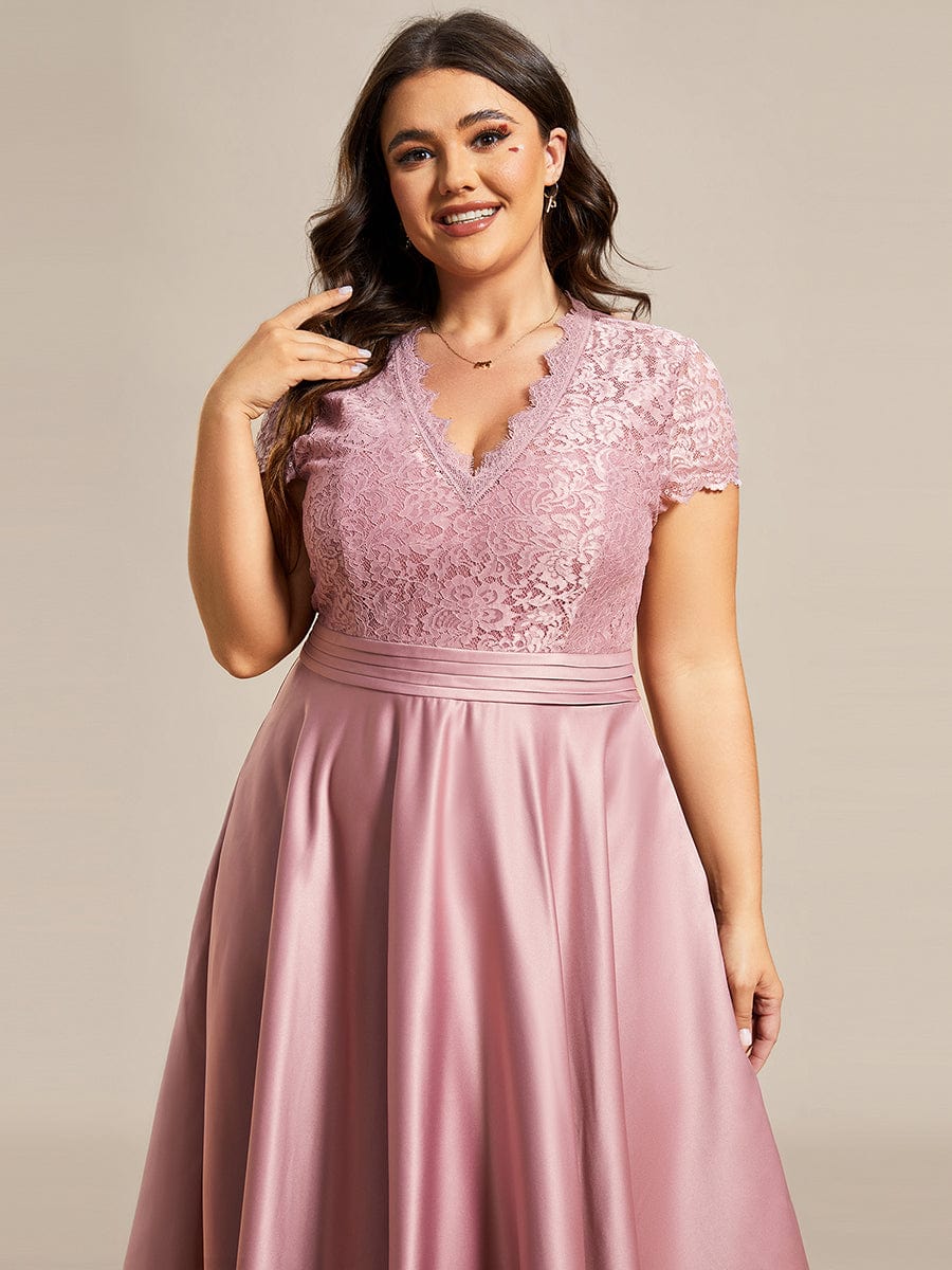 Romantic V-neck Lace Bodice A-line Cocktail Dress #color_Purple Orchid