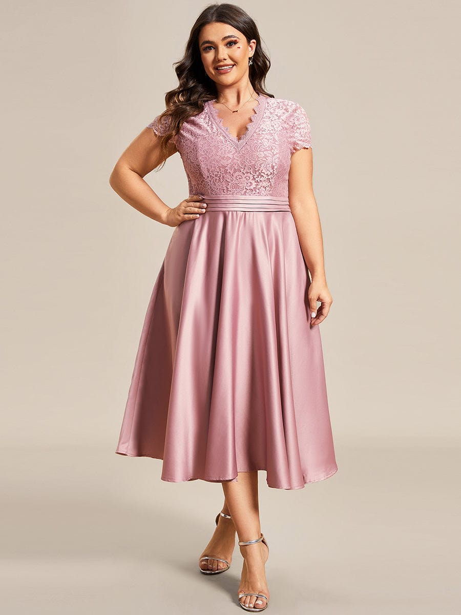 Romantic V-neck Lace Bodice A-line Cocktail Dress #color_Purple Orchid