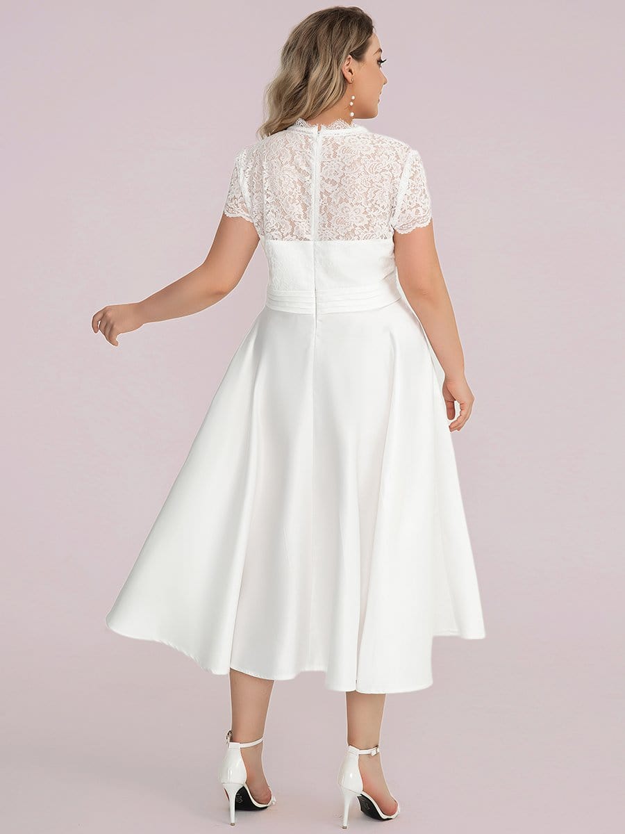 Custom Size V-neck Lace Bodice A-line Cocktail Dress with Sleeves #color_White