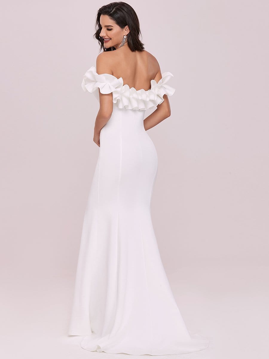 Off The Shoulder A Line Mermaid Maxi Evening Gown #color_Cream
