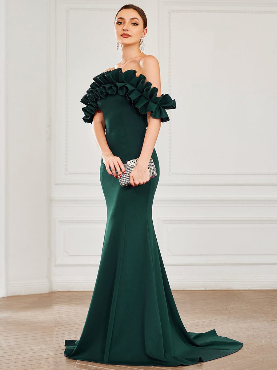 Off The Shoulder A Line Mermaid Maxi Evening Gown #color_Dark Green