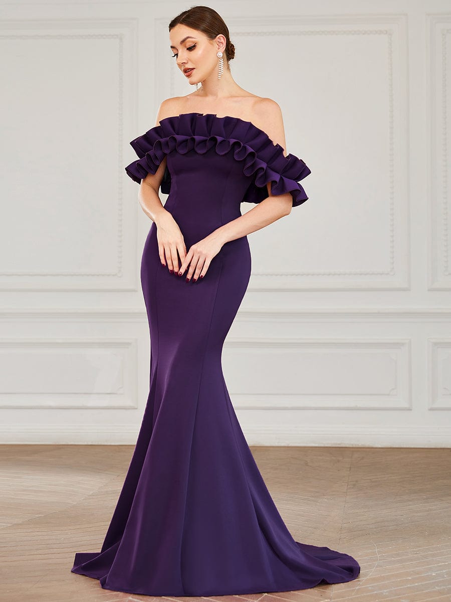 Off The Shoulder A Line Mermaid Maxi Evening Gown #color_Dark Purple
