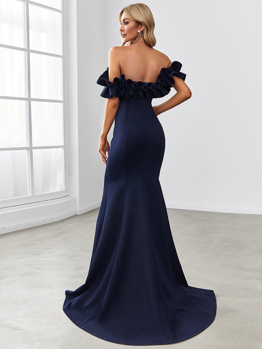 Off The Shoulder A Line Mermaid Maxi Evening Gown #color_Navy Blue