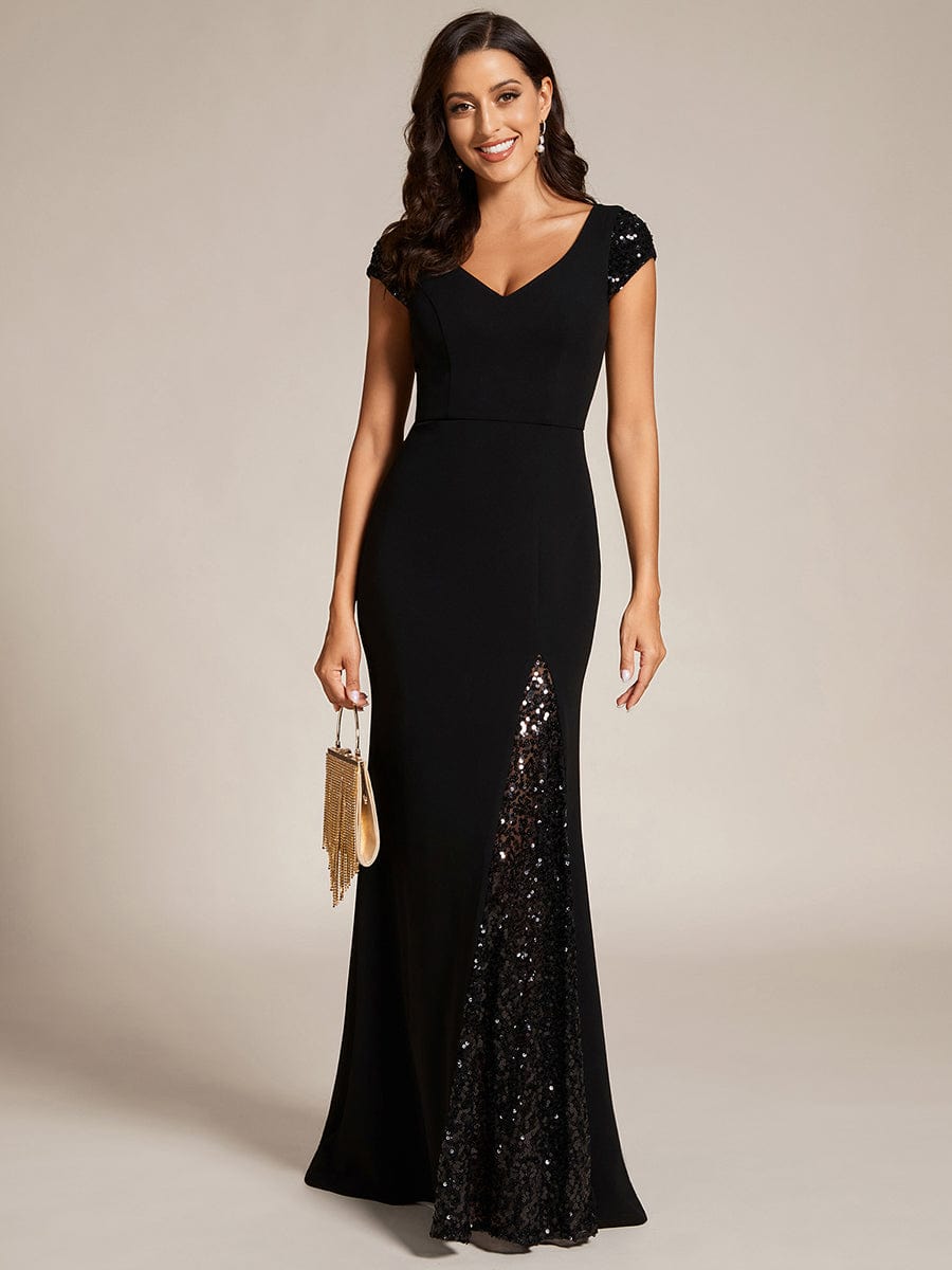 Custom Size Sequin Deep V Trail Sequin Fashion Evening Dress - Ever ...