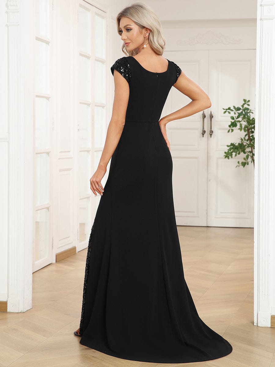 Cap Sleeve Floor Length Sequin A Line Evening Dress Ever Pretty US