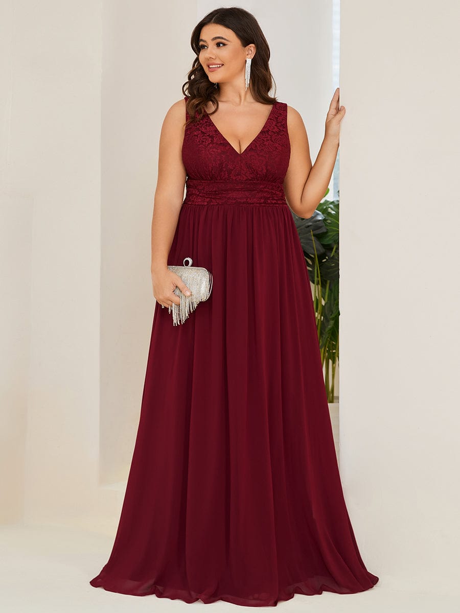 Ever-Pretty Women's Plus Size Elastic Lace V-Neck Empire Waist Chiffon Maxi  Evening Dresses 0163A-PZ