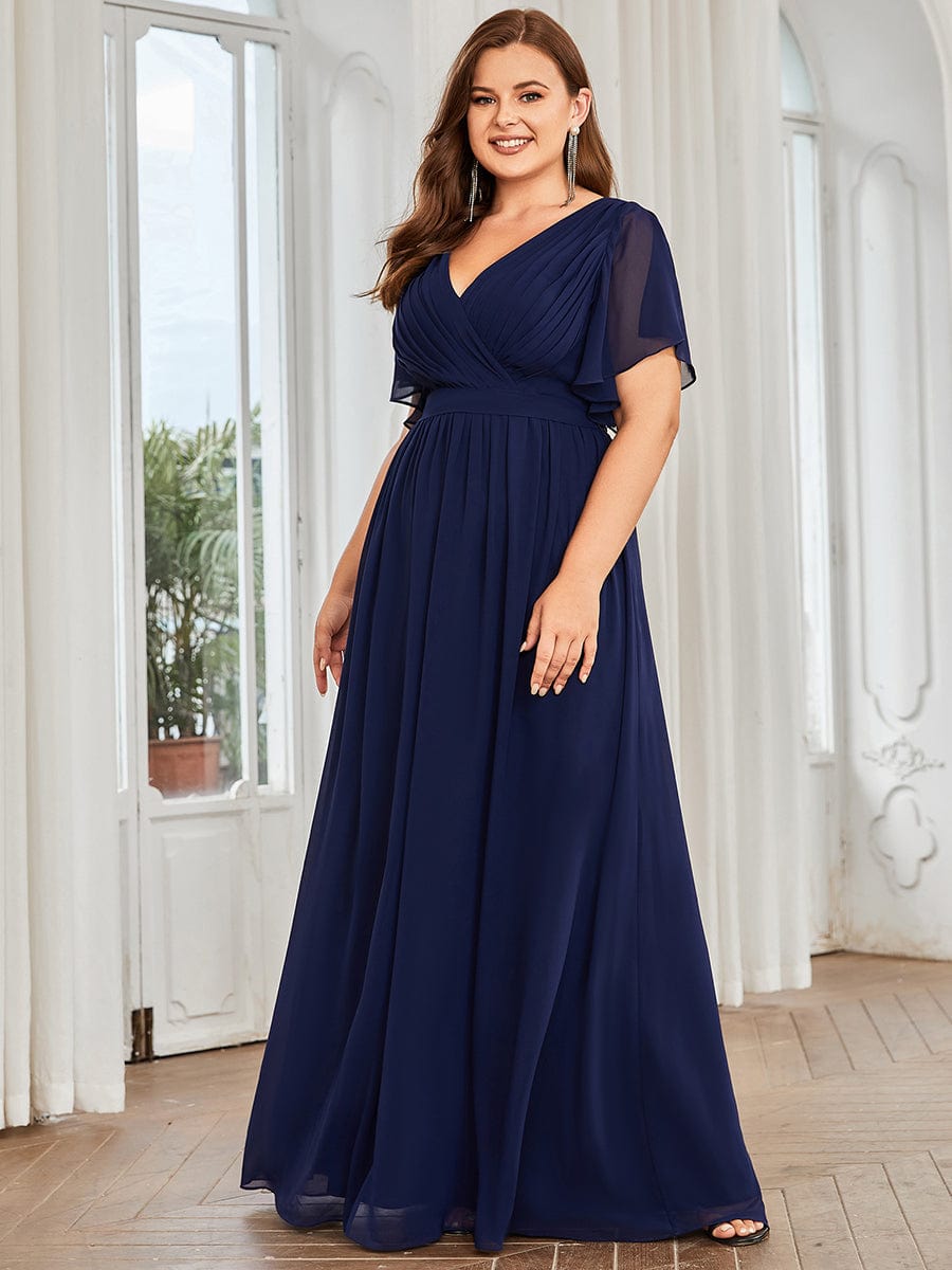 Custom Size Chiffon Ruffle Sleeve V Neck Tie Waist Evening Dress Ever Pretty Us 1829