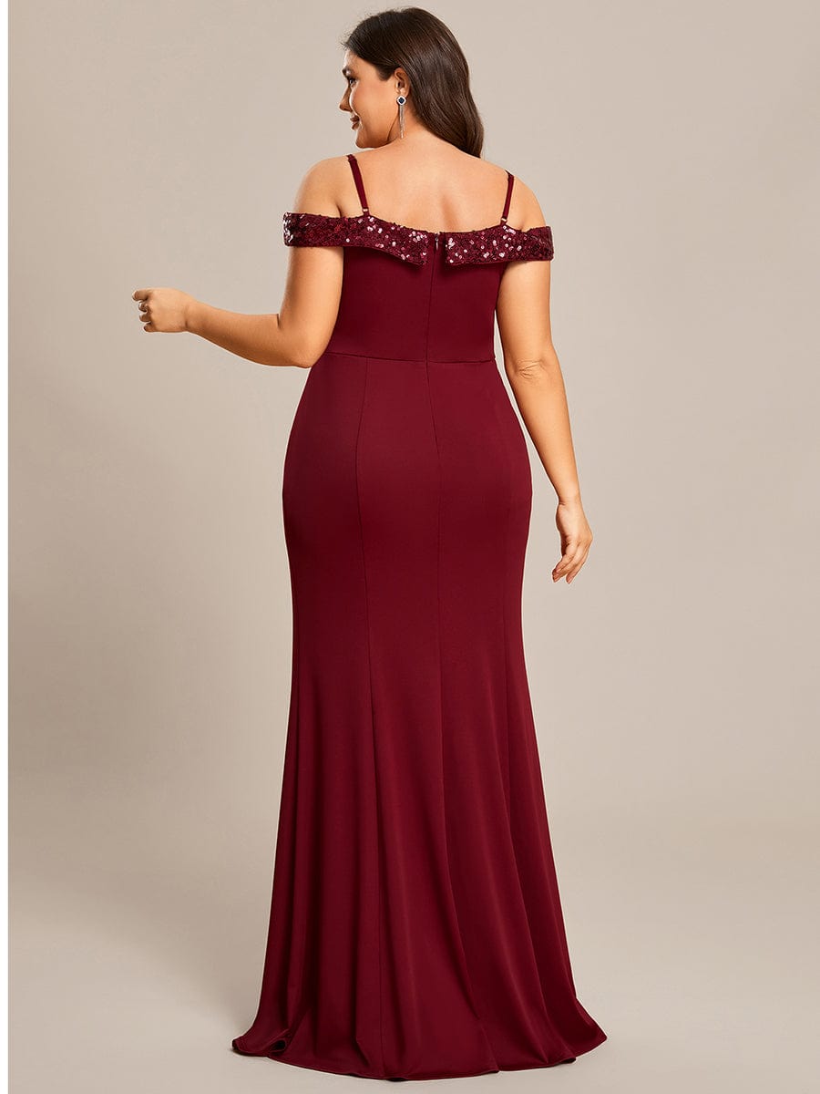 Stylish Plus Size Bodycon Deep V-Neck Sequin Evening Dress #color_Burgundy