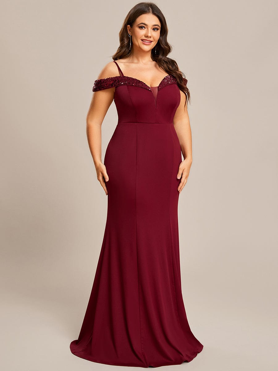 Stylish Plus Size Bodycon Deep V-Neck Sequin Evening Dress #color_Burgundy