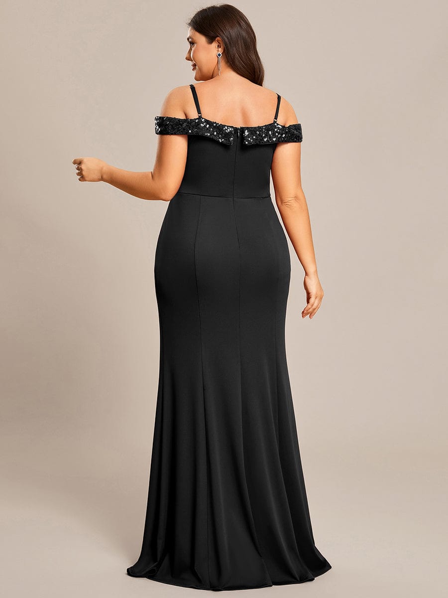 Elegant Sequin Bodycon Evening Dress with Spaghetti Straps #color_Black