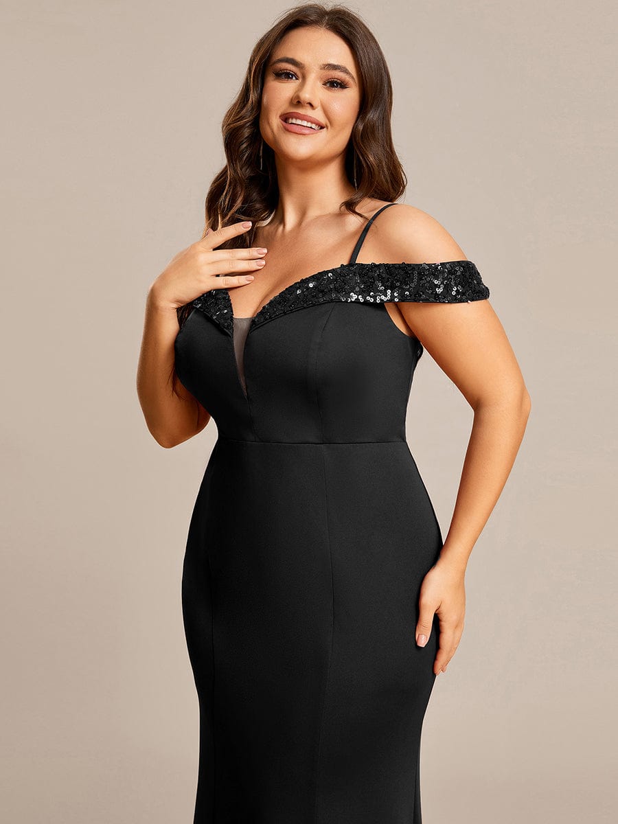 Elegant Sequin Bodycon Evening Dress with Spaghetti Straps #color_Black