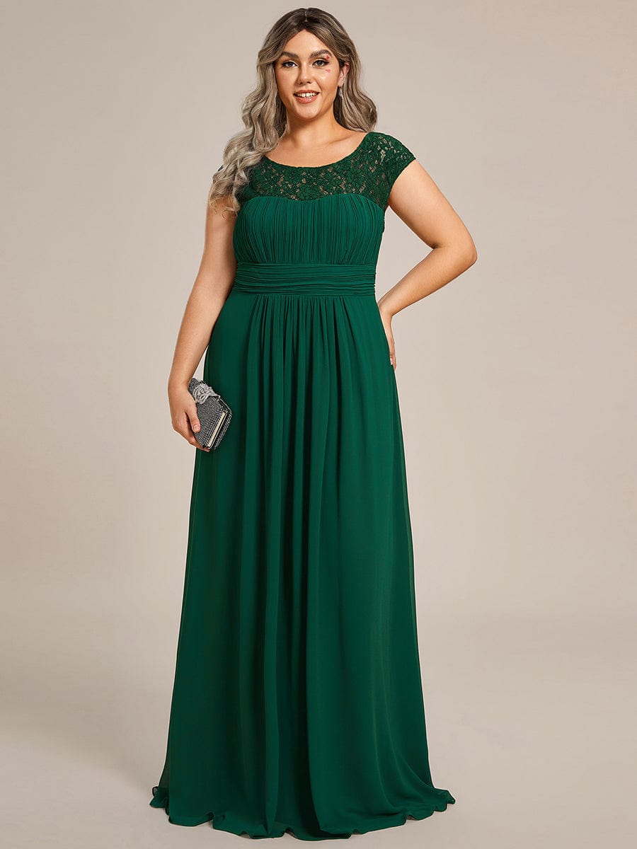 Plus Size Empire Waist Lace Bodice Evening Dress #Color_Dark Green