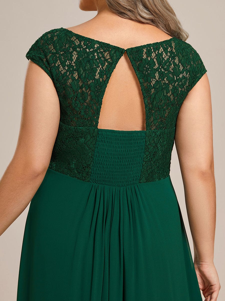 Elegant Chiffon Maxi Evening Dress with Lace Cap Sleeve #Color_Dark Green