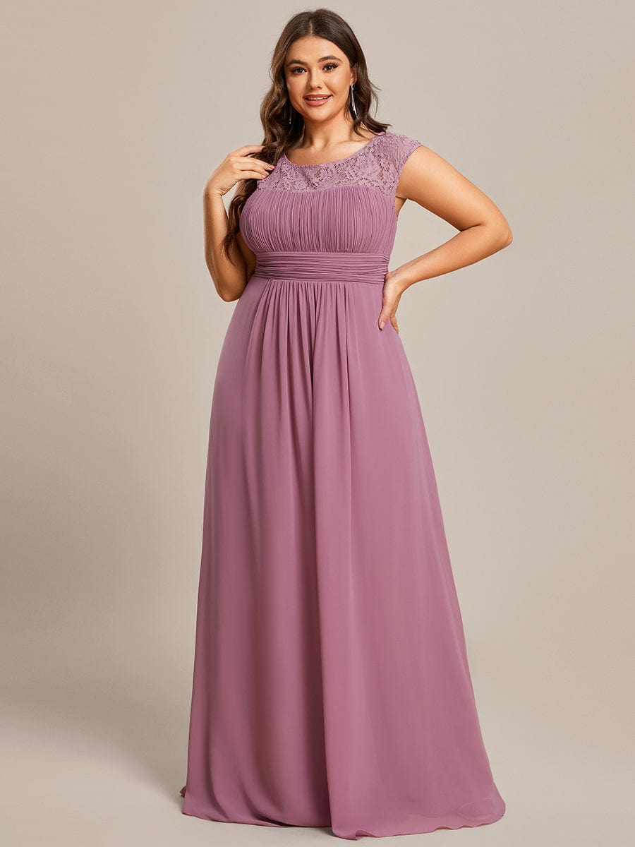 Elegant Chiffon Maxi Evening Dress with Lace Cap Sleeve  #Color_Purple Orchid