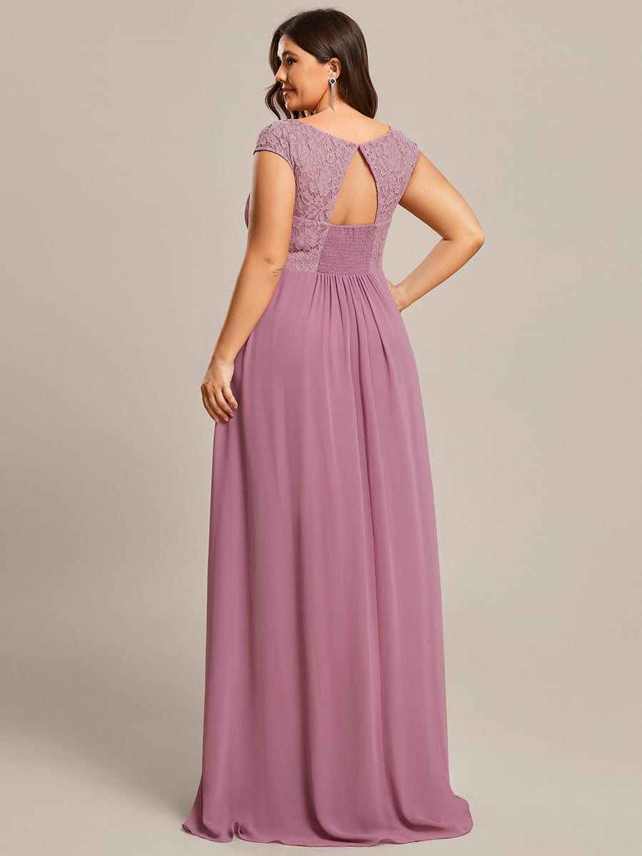 Elegant Chiffon Maxi Evening Dress with Lace Cap Sleeve  #Color_Purple Orchid