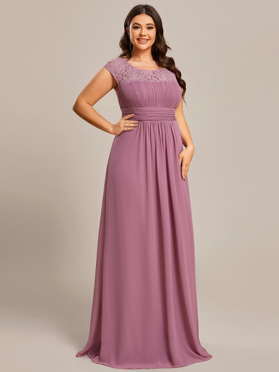 Plus Size Empire Waist Lace Bodice Evening Dress #Color_Purple Orchid
