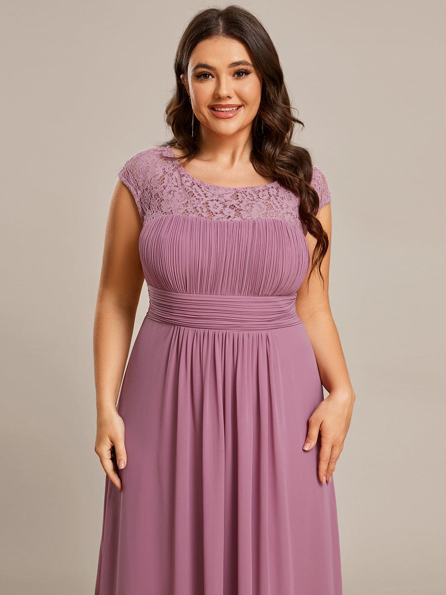 Elegant Chiffon Maxi Evening Dress with Lace Cap Sleeve  #Color_Purple Orchid