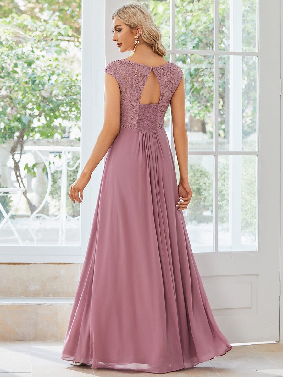 Elegant Chiffon Maxi Evening Dress with Lace Cap Sleeve  #Color_Purple Orchid