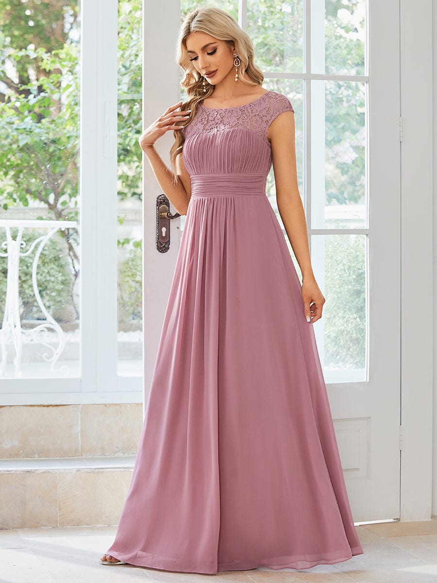 Elegant Chiffon Maxi Evening Dress with Lace Cap Sleeve  #Color_Purple Orchid