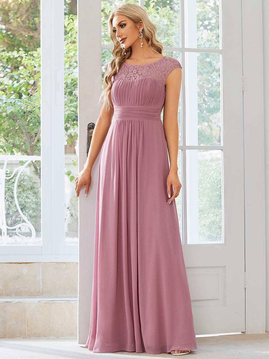 Elegant Chiffon Maxi Evening Dress with Lace Cap Sleeve  #Color_Purple Orchid