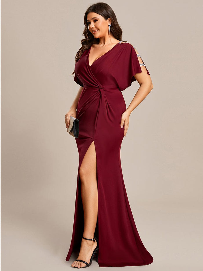 Plus Size Short Sleeve Evening Dress With Hollow Out Detail Ever Pretty Us 