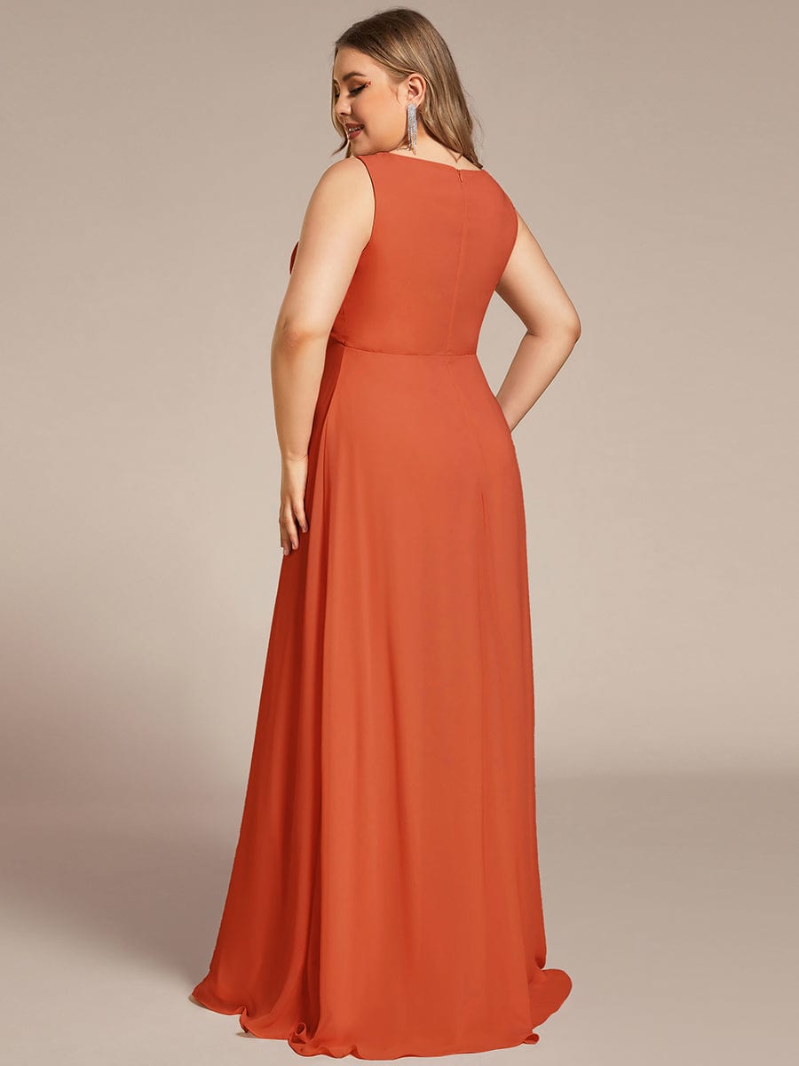 Plus Size Floral Applique Sleeveless Chiffon Formal Evening Dress #color_Burnt Orange