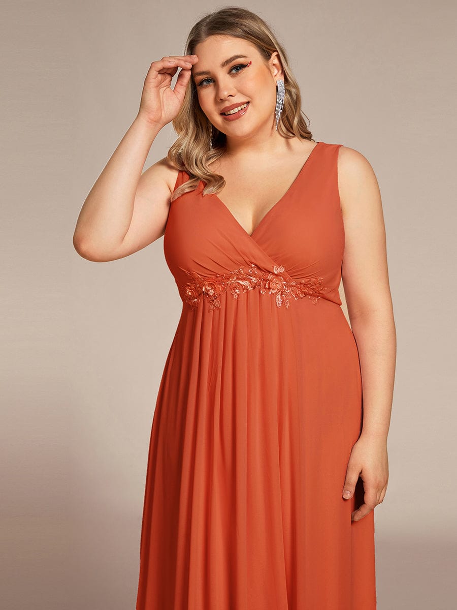 Plus Size Floral Applique Sleeveless Chiffon Formal Evening Dress #color_Burnt Orange