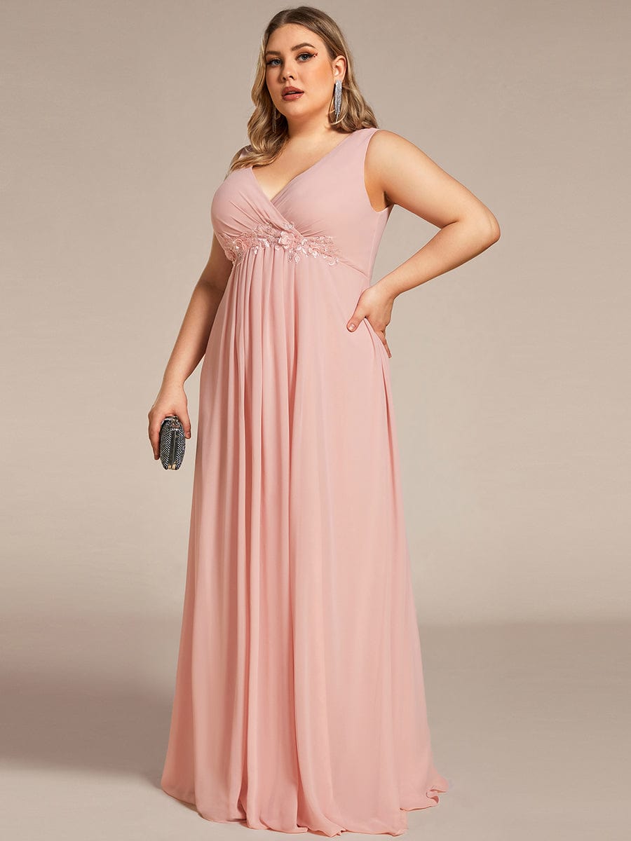 Plus Size Floral Applique Sleeveless Chiffon Formal Evening Dress #color_Pink