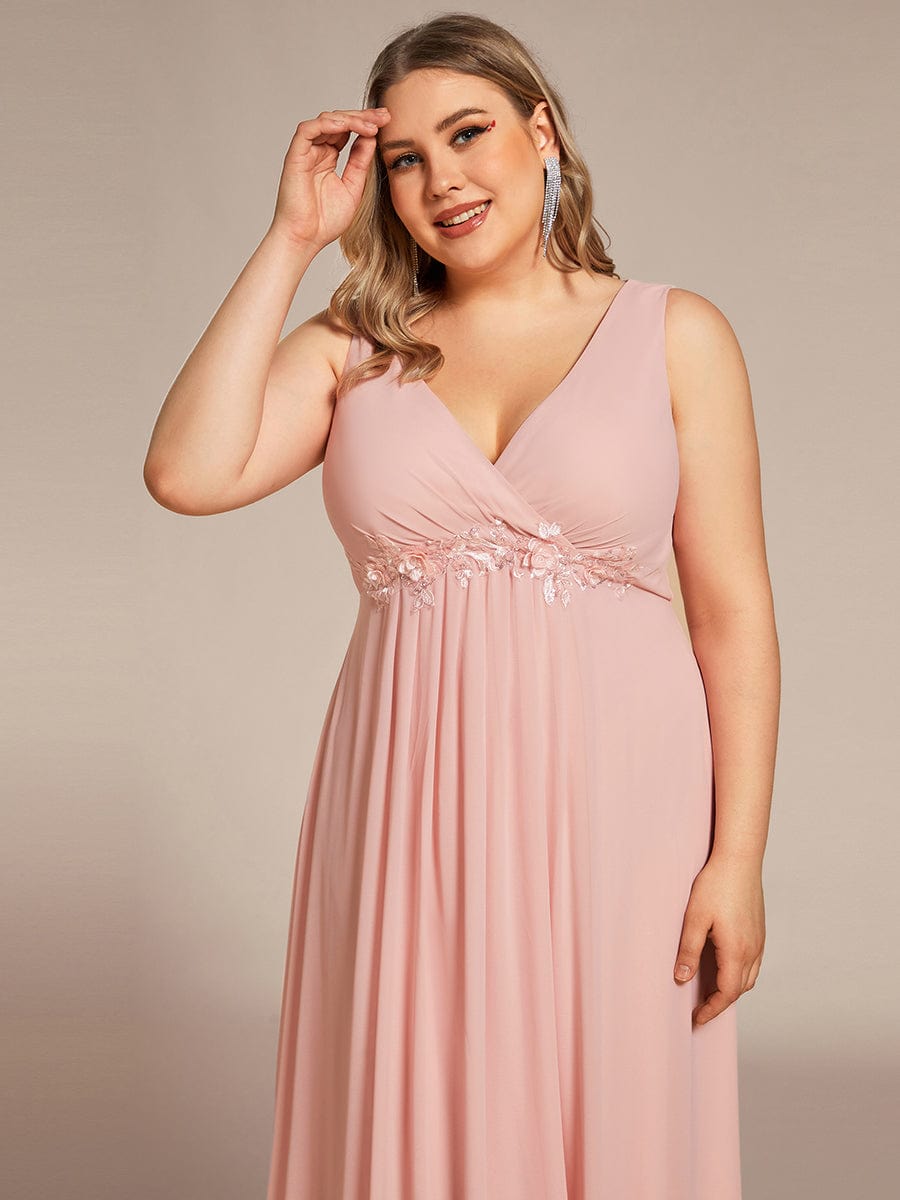 Plus Size Floral Applique Sleeveless Chiffon Formal Evening Dress #color_Pink