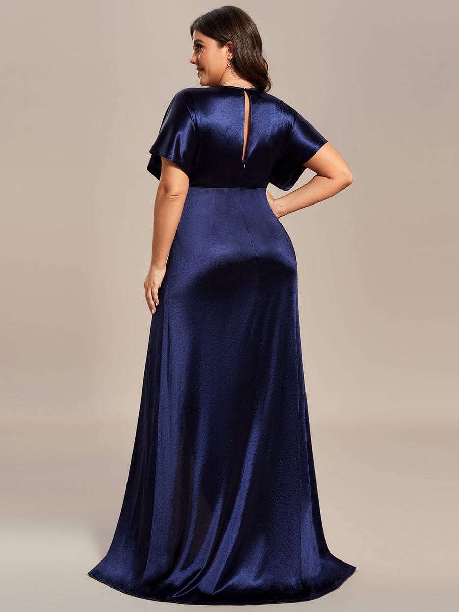 Plus Size V-Neck Satin High Slit Bat-Wing Sleeve Evening Dress |High  Stretch - Ever-Pretty US