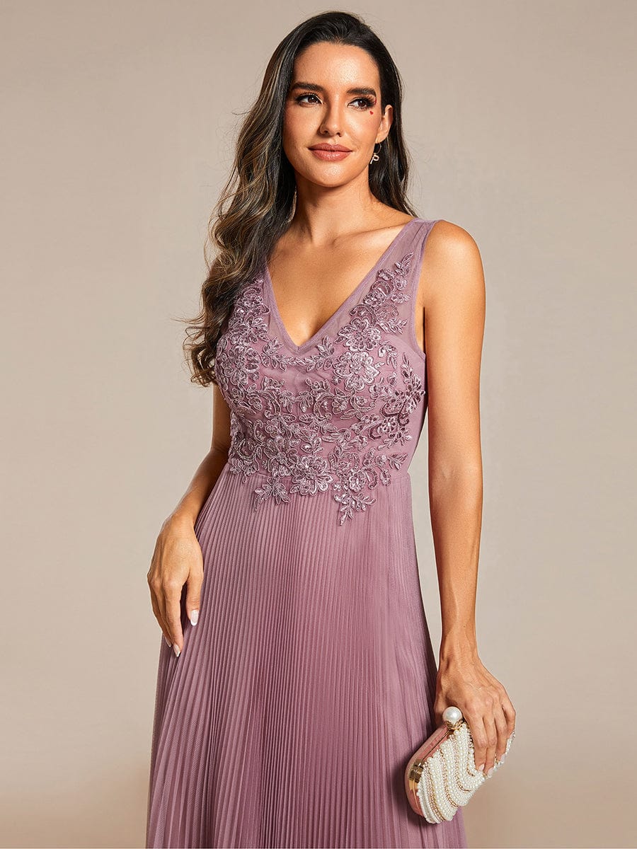 Exquisite Applique Embroidery Bodice Sleeveless A-Line Tulle Evening Dress #color_Purple Orchid