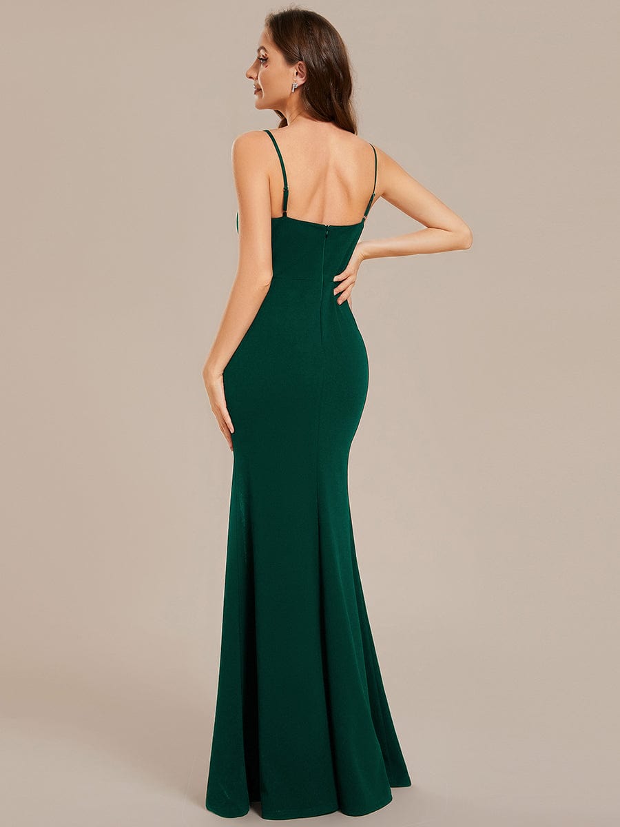 Simple Spaghetti Straps High Slit Bodycon Evening Dress with Rhinestone #color_Dark Green